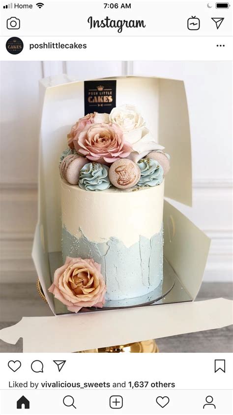 Buttercream Single Tier Cake Fresh Floral Macarons Dusty Rose In 2020
