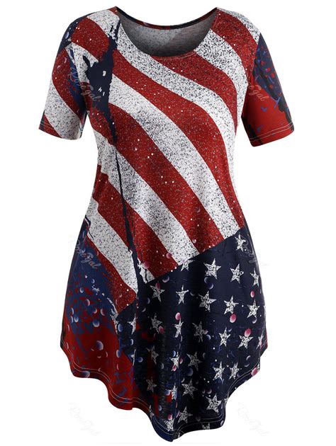 OFF Plus Size Patriotic American Flag T Shirt Rosegal