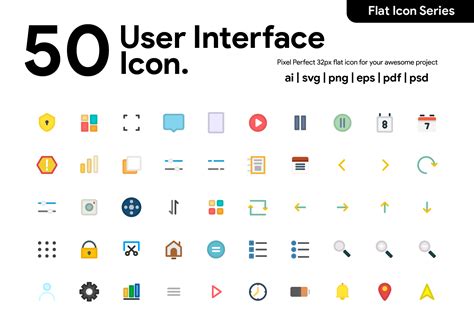 50 User Interface Icon Flat By Kawalanicon Thehungryjpeg