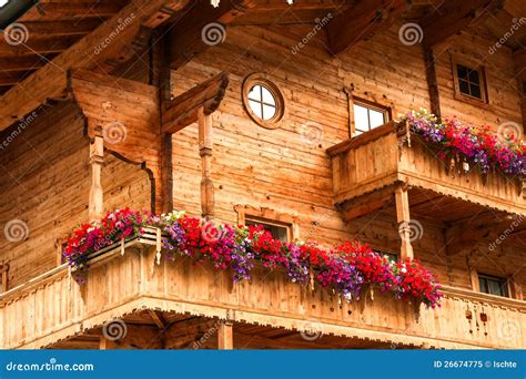 Wooden House In Austrian Alps Stock Image Image Of House Colorful