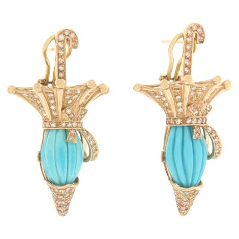 Turquoise Rubelite Diamond Gold Earrings For Sale At 1stDibs