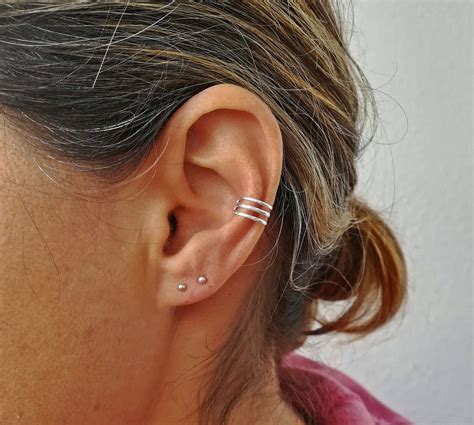 Triple Ear Cuff Conch Piercing Sterling Silver Ear Cuff Etsy Uk