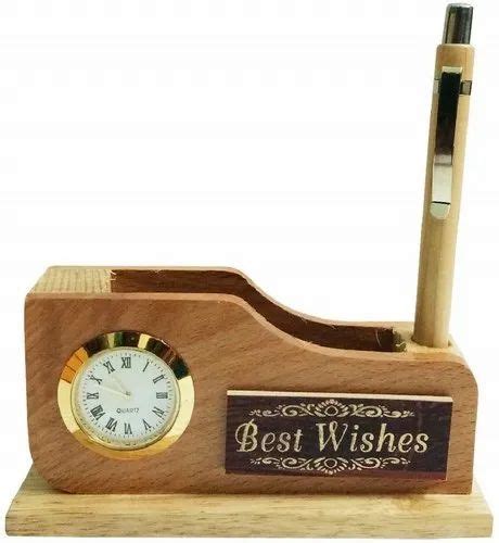 Vk Creations Brown Handicraft Table Top Wooden Pen Stand For Office At
