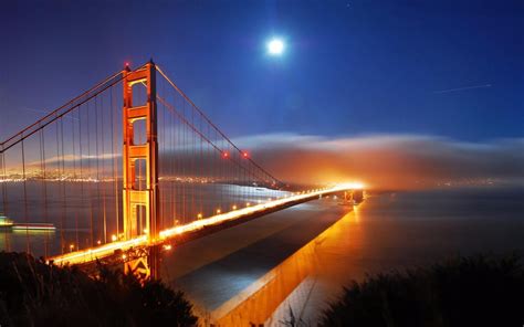 San Francisco Usa Night Bridge Buildings 4k Hd Wallpaper