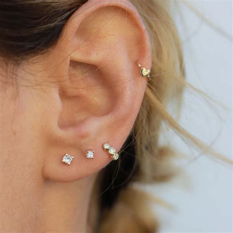 14k Gold Helix Earring Small Diamond Earring 14k Gold Etsy
