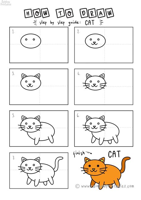 How To Draw A Kitty Cat Rainbow Printables