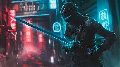 Neon Ninja Sword Cyberpunk Futuristic Mask Eyes
