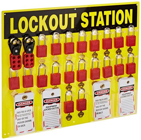 NMC LOS20 29 Piece Equipped Lockout Center Board with Contents: Industrial Lockout Tagout Kits 