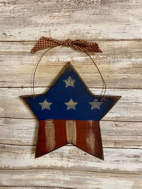Handmade Americana Wood Star With Hanger 8 In 2020 Wood Stars