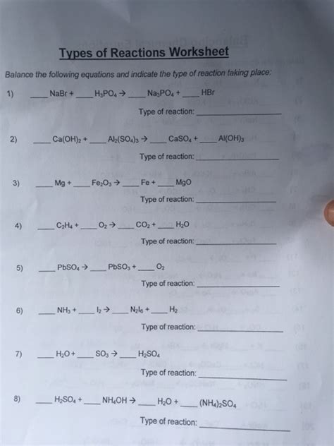 1)3 nabr + 1 h3po4 1 na3po4 + 3 hbrtype of reaction: Solved: Types Of Reactions Worksheet Balance The Following ...