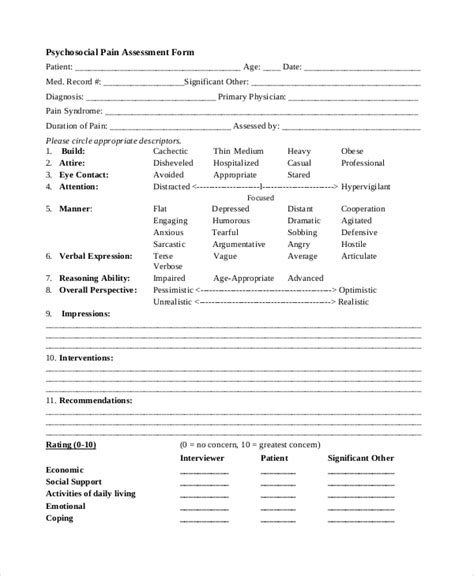 Free 7 Sample Psychosocial Assessment Forms In Pdf