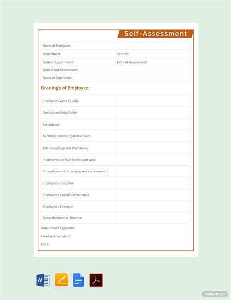 Self Assessment Template Word Apple Pages Pdf