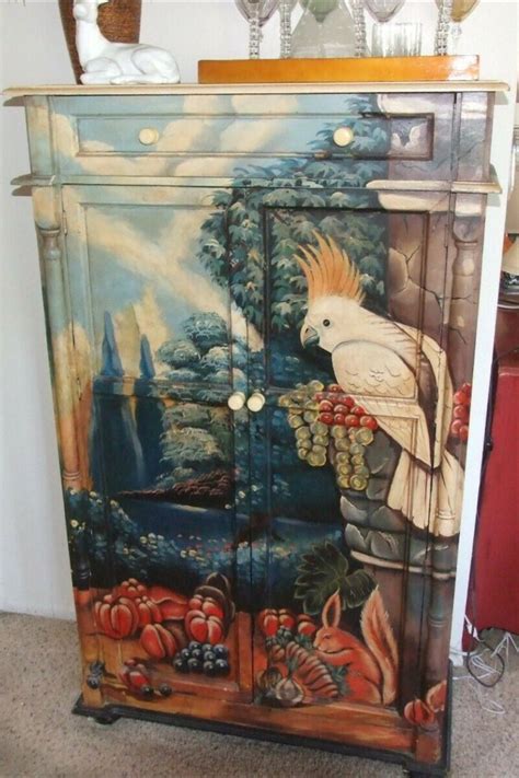 Exquisite Original Hand Painted Cabinet Hand Painted Inside And Out