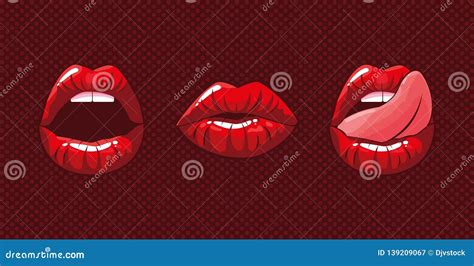 set of woman mouths pop art style stock vector illustration of lipstick sensuality 139209067