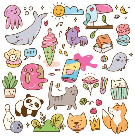 Premium Vector Set Of Kawaii Doodles Kawaii Doodles Doodle