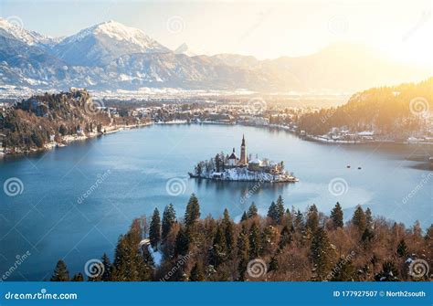 Lake Bled With Bled Island In Winter Slovenia Stock Image Image Of