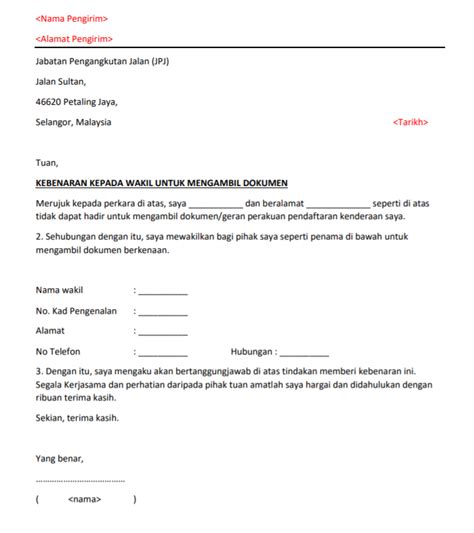Contoh Surat Wakil KuasaUrusan JPJ/Sebutharga/Bank/Myeg/LHDN/Majikan