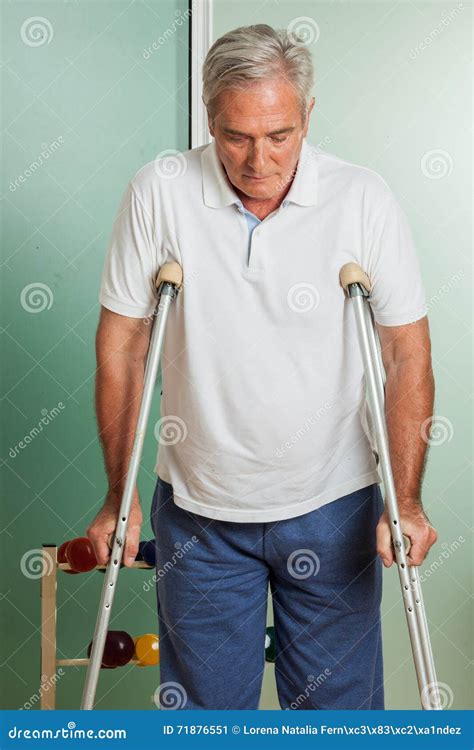Elder Man Using A Crutches Stock Image Image Of Disabled 71876551