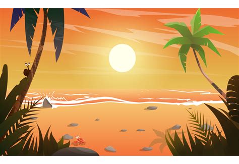 Sunset Over The Sea And Beach Download Free Vectors Clipart Graphics