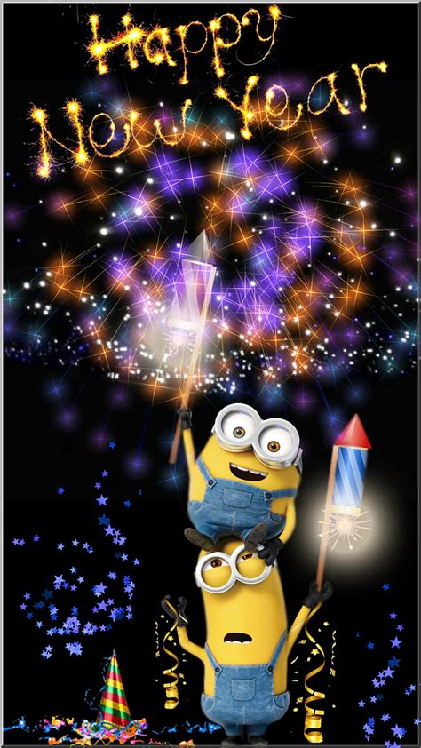 Happy New Year Lights Minion Minions New Year Party Rocket Sylvester Hd Phone Wallpaper