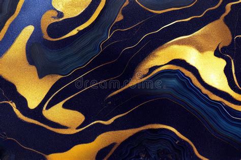 Abstract Wavy Blue Marble Background With Golden Veins Stone Texture