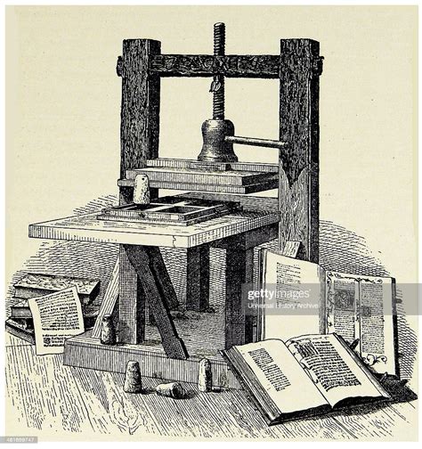 Johannes gensfleisch zur laden zum gutenberg (/ˈɡuːtənbɜːrɡ/; Johann Gutenberg's first printing press. Engraving ...