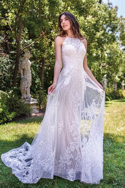 Depending on the designer wedding dress you choose, customization options may be available. F221017 Unique Halter Wedding Dress with Sequin Sparkle ...