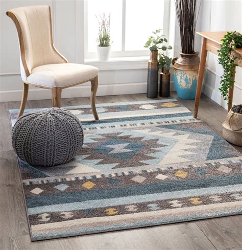 Well Woven Medallion Southwestern Blue Geometric Area Rug