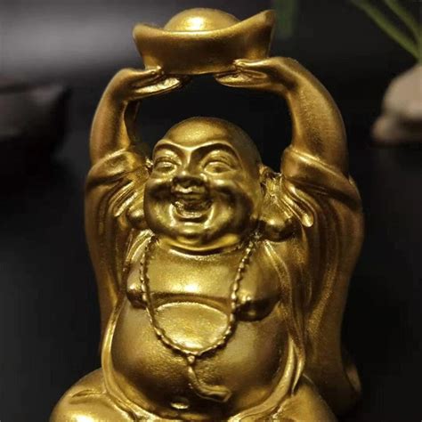 Gold Laughing Buddha Statue Money Maitreya Buddha Sculpture Etsy