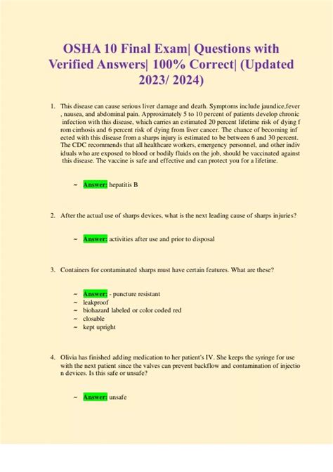 OSHA 10: Occupational Safety and Health Administration Final Exam