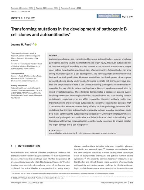 Transforming Mutations In The Development Of Pathogenic B Cell Clones