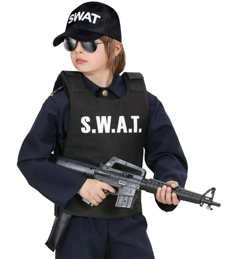 Kids Police Swat Bulletproof Vest And Swat Cap Hat Costume Fancy Dress