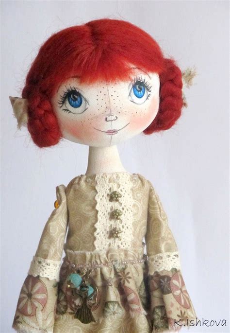 textile cloth art doll zoui fairy red ooak by artdollsbykseniya