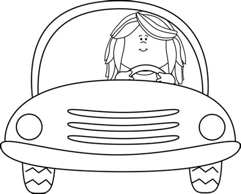 Black And White Girl Driving A Car Clip Art Black And White Girl