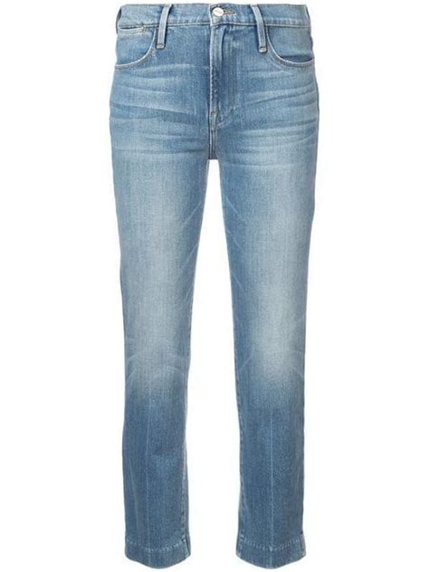Frame Cropped Faded Jeans In Blue Modesens