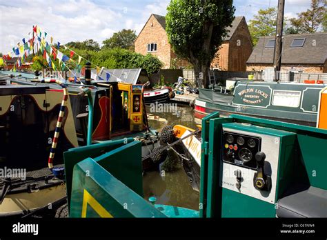 Colourfully Decorated Narrowboats At The 2011 Inland Waterways Festival