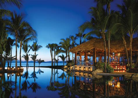 Evening Swimming Pool Palm Trees Resort Sea Beach Reflection Artificial Lights Mexico