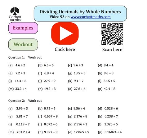Dividing Decimals By Whole Numbers Textbook Exercise Corbettmaths