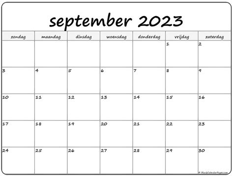 September 2023 Kalender Nederlandse Kalender September