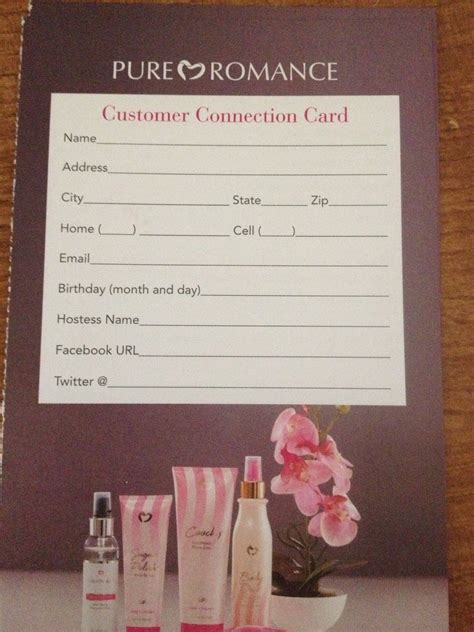 Get customizable romance business cards or make your own from scratch! Pure'Romance Kathryn: Customer Connection Cards