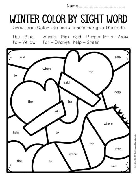 Color By Sight Word Winter Preschool Worksheets Mittens The Keeper Of