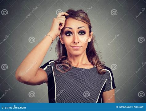 Confused Funny Looking Woman Scratching Head Stock Image Image Of