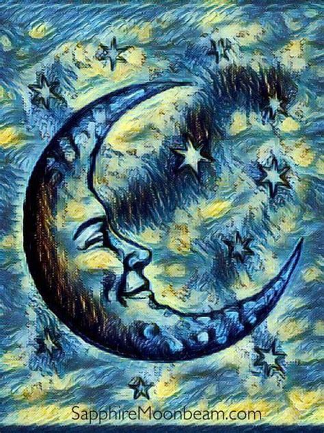 Sapphire Moonbeam Moon Stars Art Celestial Art Moon Art