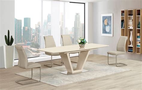 Willow rectangular counter height table distressed white. Cream Extending Glass High Gloss Dining Table and 4 Taupe ...