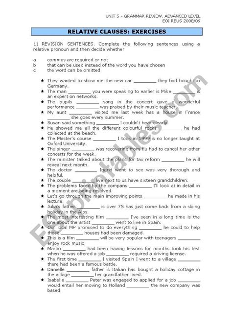 Relative Clauses Exercises Esl Worksheet By Conejito