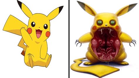 After the ink dries, get rid of every pencil mark with an eraser for a cleaner drawing of pichu from pokemon. 10 POKEMON CARTOONS REIMAGINED as EVIL MONSTERS! - YouTube