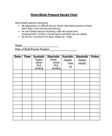 Charts For Recording Blood Pressure Printable