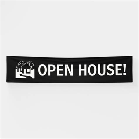 Open House Simple Black White House Banner Sign Zazzle