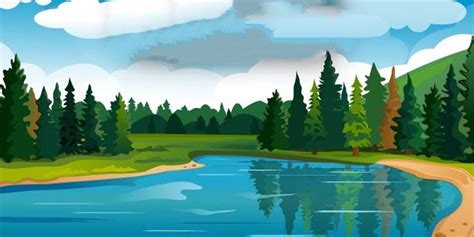 Cartoon Background Animation Background Lake Landscape Landscape