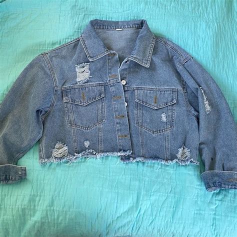 Cropped And Ripped Blue Denim Jean Jacket Medium Denim Jean Jacket